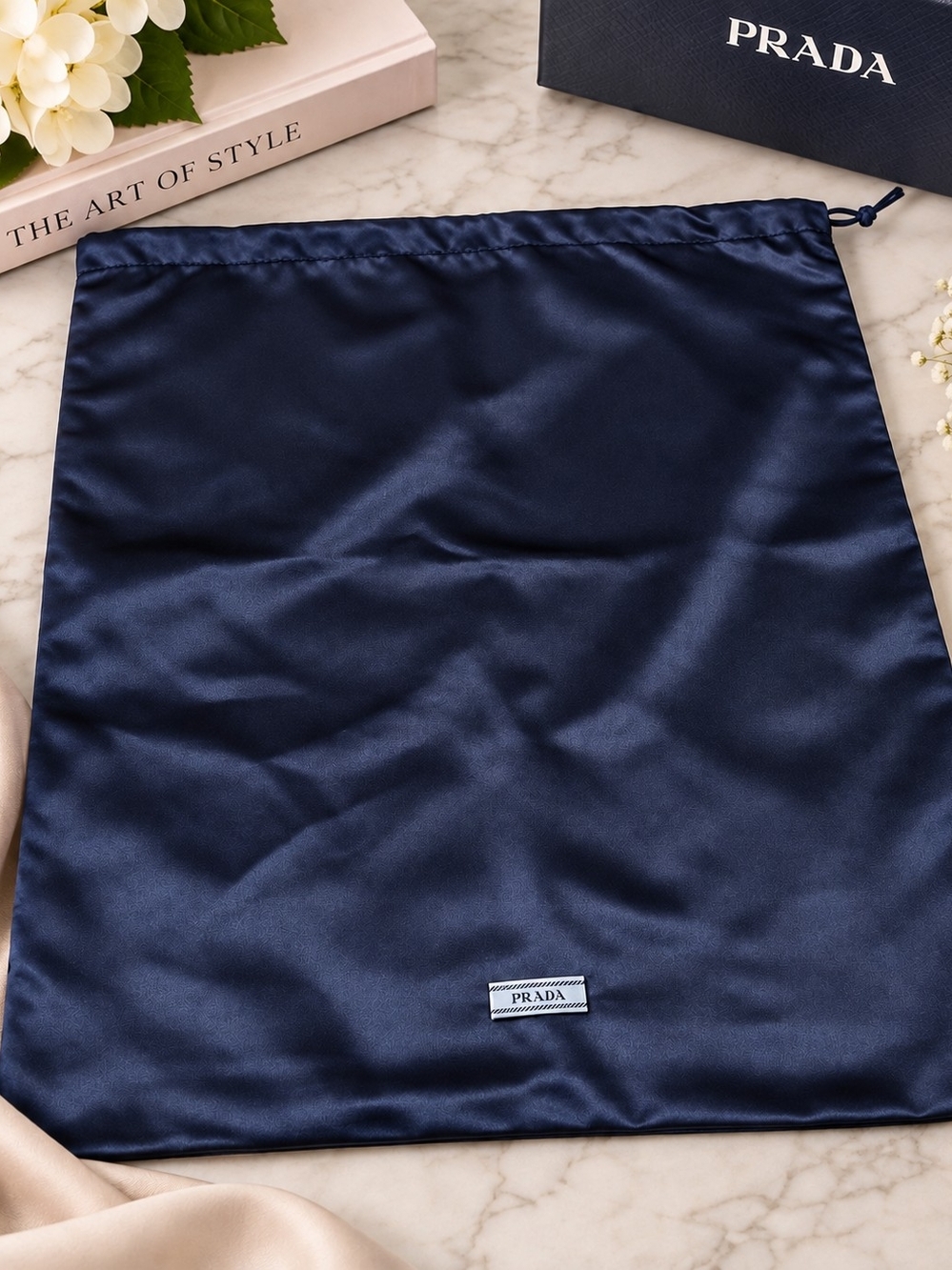 Prada Navy Satin Drawstring Dust Bag